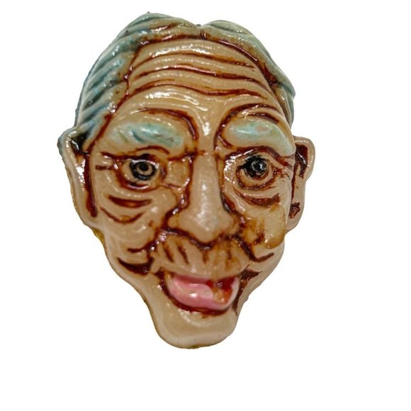Vintage Resin Lapel Pin Old Man Sticking Tongue Out 1.25" - Picture 1 of 4